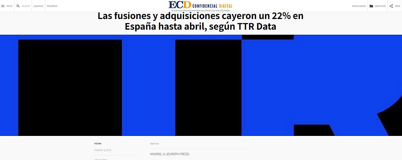Las fusiones y adquisiciones cayeron un 22% en Espaa hasta abril, segn TTR Data